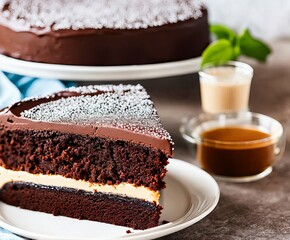 chocolate cake on a wooden background