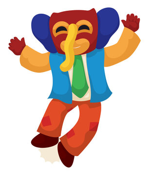 Happy Marimonda With Raised Hands, Jumping And Clicking Its Heels, Vector Illustration