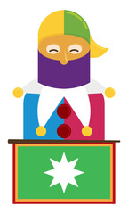 Colorful and happy Monocuco ready for Carnival over Barranquilla's flag, Vector illustration