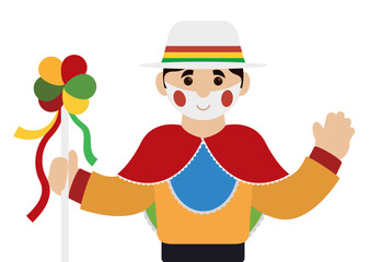 Barranquilla's Garabato character with wand and hat in flat style, Vector illustration