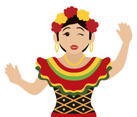 Pretty Barranquilla's Carnival woman dancer saluting at you, Vector illustration