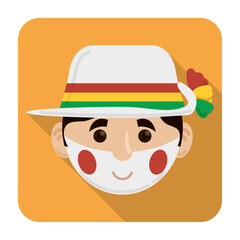 Garabato male face with hat and flowers for Barranquilla's Carnival, Vector illustration