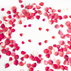 Festive Valentine's Day, with lots of hearts, love, petals with shapes of hearts, , white background, Generative AI