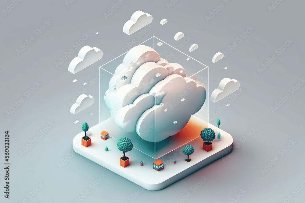 Wall mural isometric image of cloud computer technology made with generative ai