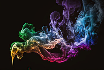 Fototapeta premium Colorful abstract smoke on black background. generative ai