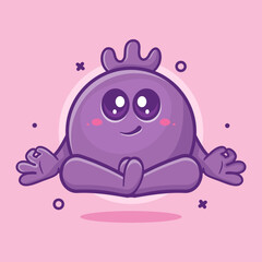 calm blueberry fruit character mascot with yoga meditation pose isolated cartoon in flat style design