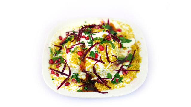 Rajasthani Shahi Raj Kachori, stuffed katchori with potato and sprout filling and served with curd, chutney and sev