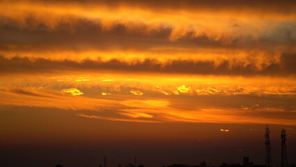 Dramatic religious background - hell realm, bright lightnings in dark red apocalyptic sky, judgement day, end of world, eternal damnation, dark scary silhouettes