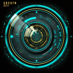 Data center interface futuristic concept. Circular hud element of big data. Cyber system security for technology business graphic resouces. Generative AI image .