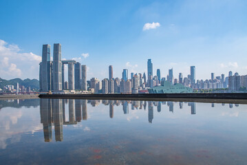 Fototapeta na wymiar Sky mirror landscape of Liangjianghui viewing platform, Chongqing, China