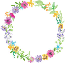 水彩画。水彩タッチのガーベラの花びらとカラフル植物ベクターフレーム。水彩の植物ベクター背景。Watercolor painting. Colorful plant vector frame with gerbera petals with watercolor touch. Watercolor plant vector background.