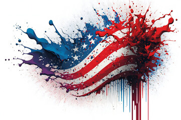 Color powder splash of USA American Flag, abstract art, patriotic America, Generative AI image .
