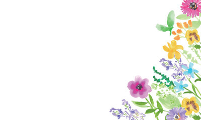 水彩画。水彩タッチのガーベラの花びらとカラフル植物ベクターフレーム。水彩の植物ベクター背景。Watercolor painting. Colorful plant vector frame with gerbera petals with watercolor touch. Watercolor plant vector background.