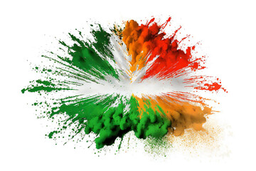 Irish flag splash powder art, color explosion, abstract art, generative AI