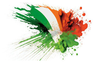 Irish flag splash powder art, color explosion, abstract art, generative AI
