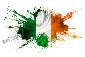 Irish flag splash powder art, color explosion, abstract art, generative AI