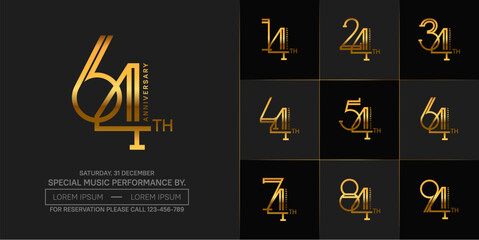 set of anniversary golden color with black background for special celebration event