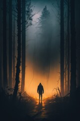 Surreal Dreamy Concept Illustration; Figure Walking Into the Fog, an Unknown Future, Developed in Part with Generative AI