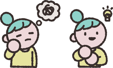 悩んだあと思いついた人イラスト素材