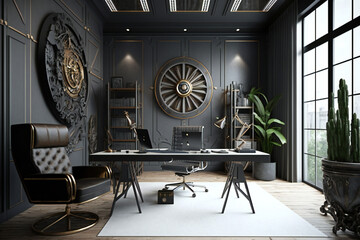 Luxury workspace office industrial space modern interior classy furniture good taste office industrial loft generative ai