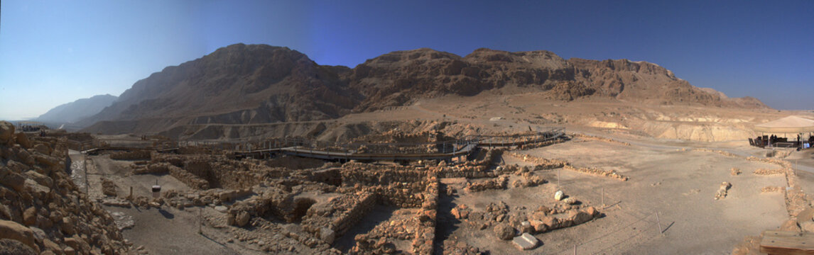 Panoramic view of Qmran on the Dead Sea in Israel Manuscripts