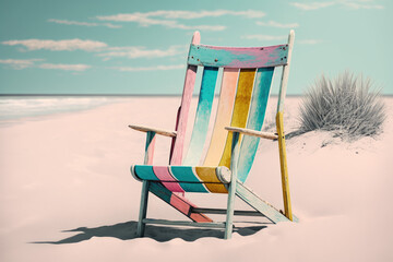 3d beach chair illustration with light pastel-colored backdrop made by generative ai
