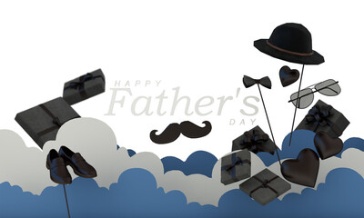 Father's Day poster or banner template with necktie and heart shape on PNG. Greetings and presents for Father's Dad. Promotion and shopping template for love dad. 3d rendering