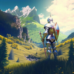 knight warrior in the mountains