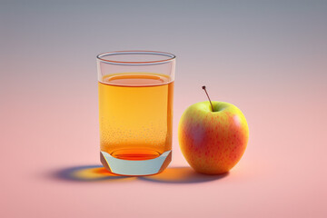 3d glass of apple juice illustration with a pastel backdrop made by generative ai