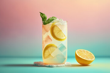 3d glass of lemonade illustration with a pastel backdrop made by generative ai © Artificial Dream