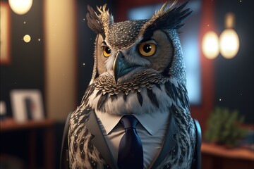 owl animal in suit, isolated, business, personality type, animal types created with generative ai technology - obrazy, fototapety, plakaty