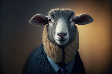 Sheep animal in suit, isolated, business, personality type, animal types created with generative ai technology