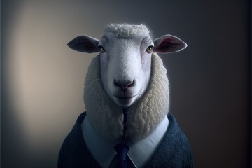 Sheep animal in suit, isolated, business, personality type, animal types created with generative ai technology