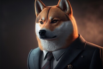 Shiba animal in suit, isolated, business, personality type, animal types created with generative ai technology