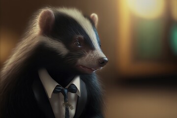 Skunk animal in suit, isolated, business, personality type, animal types created with generative ai technology