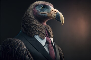 Vulture animal in suit, isolated, business, personality type, animal types created with generative ai technology