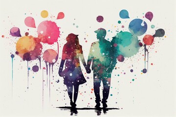 "Watercolor Romance"

Celebrate love with this charming watercolor illustration of a couple walking hand in hand with floating balloons. Perfect for romantic projects


