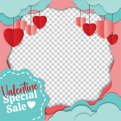 Valentine's square banner design template.  background with love line frame. Usable for social media post, greeting card, banner, and web ad.
