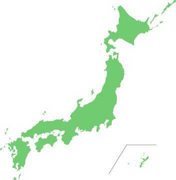 エコロジーをイメージした緑色の日本地図のシルエットイラスト