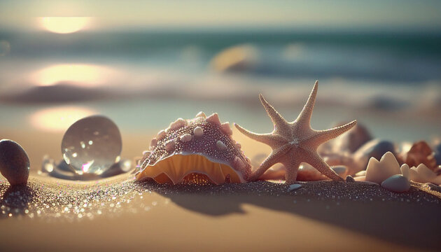beautiful beach beautiful little shells, starfish