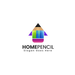Vector Logo Illustration Home Pencil Gradient Colorful Style