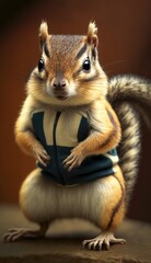 Fototapeta premium Cool, Cute and Adorable Humanoid Chipmunk in Stylish Sportswear: A Unique Athletic Animal in Action with Comfortable Activewear and Gym Clothes like Men, Women, and Kids (generative AI)