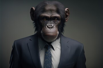 Chimp animal in suit, isolated, business, personality type, animal types created with generative ai technology