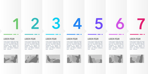 Infographic brochure 7 steps or options. Historical infographic business timeline.