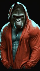 Cool, Cute and Adorable Humanoid Gorilla in Stylish Sportswear: A Unique Athletic Animal in Action with Comfortable Activewear and Gym Clothes like Men, Women, and Kids (generative AI)