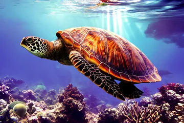 Muurstickers sea turtle swimming in the sea © Asif