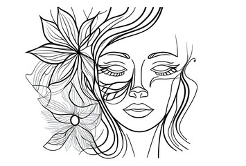 Woman's Face continuous line art. Contemporary illustration in a modern trendy style created with Generative AI technology. For Mother’s Day, International Woman’s Day, postcard, poster, banner.