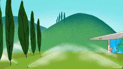 Fototapeten Türkis landscape with a house  © Sascha