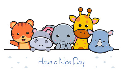 Cute animal greeting card doodle banner background wallpaper icon cartoon illustration