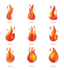 Realistic fire flame logo, mesh color icons vector illustration isolated on white background. 